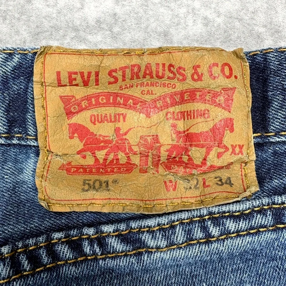 Levi's 501 Jeans Mens 32x34 Blue Denim Stretch Original Fit Straight Button Fly
